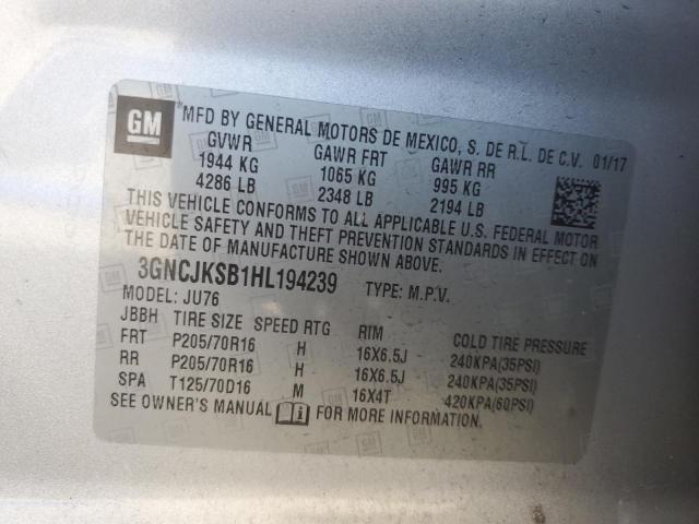 Photo 10 from auction – 2017 CHEVROLET TRAX LS with VIN 3GNCJKSB1HL194239