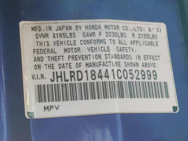 Photo 10 from auction – 2001 HONDA CR-V LX with VIN JHLRD18441C052999