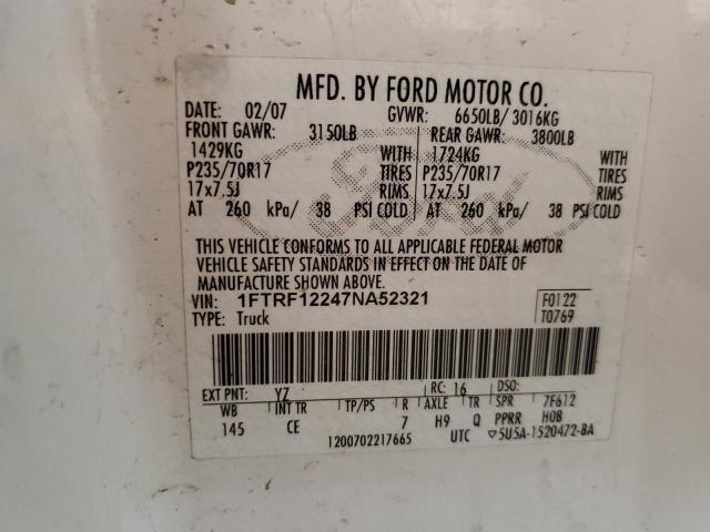 Photo 10 from auction – 2007 FORD F150 with VIN 1FTRF12247NA52321