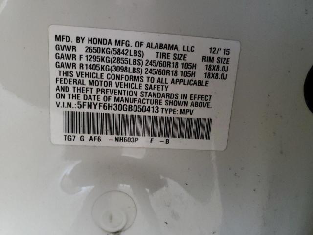 Photo 10 from auction – 2016 HONDA PILOT EX with VIN 5FNYF6H30GB050413