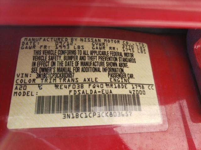 Photo 10 from auction – 2012 NISSAN VERSA S with VIN 3N1BC1CP3CK803657
