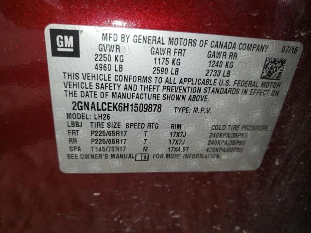 Photo 10 from auction – 2017 CHEVROLET EQUINOX LT with VIN 2GNALCEK6H1509878