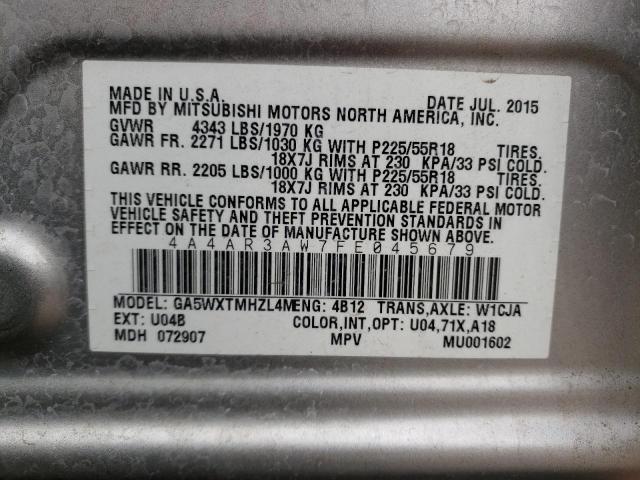 Photo 10 from auction – 2015 MITSUBISHI OUTLANDER with VIN 4A4AR3AW7FE045679