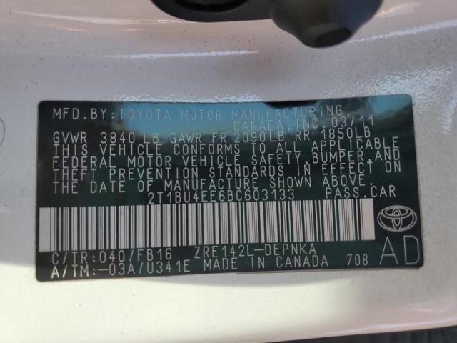 Photo 10 from auction – 2011 TOYOTA COROLLA BA with VIN 2T1BU4EE6BC603133
