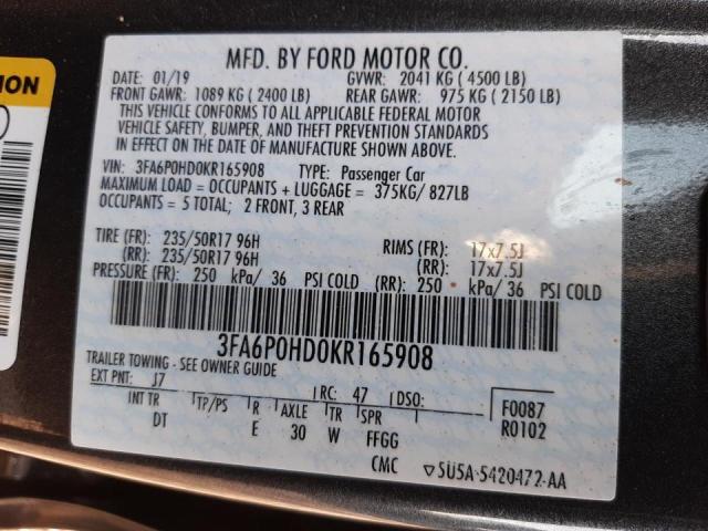 Photo 10 from auction – 2019 FORD FUSION SE with VIN 3FA6P0HD0KR165908