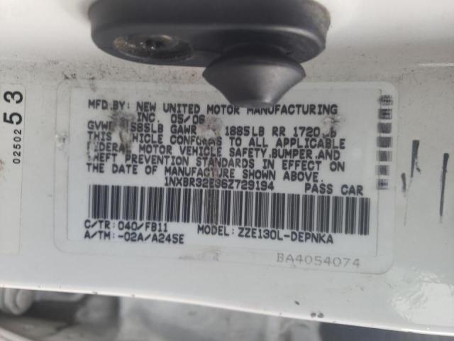 Photo 10 from auction – 2006 TOYOTA COROLLA with VIN 1NXBR32E36Z729194