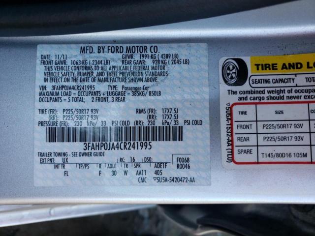Photo 10 from auction – 2012 FORD FUSION SEL with VIN 3FAHP0JA4CR241995