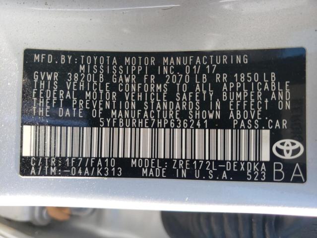 Photo 10 from auction – 2017 TOYOTA COROLLA L with VIN 5YFBURHE7HP636241
