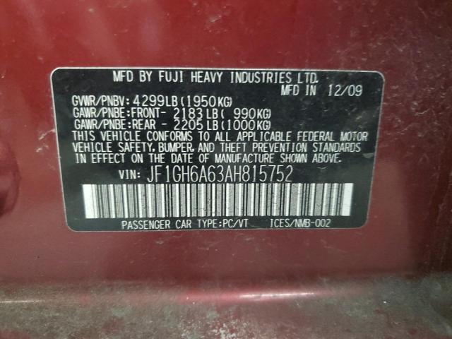 Photo 10 from auction – 2010 SUBARU IMPREZA 2. with VIN JF1GH6A63AH815752