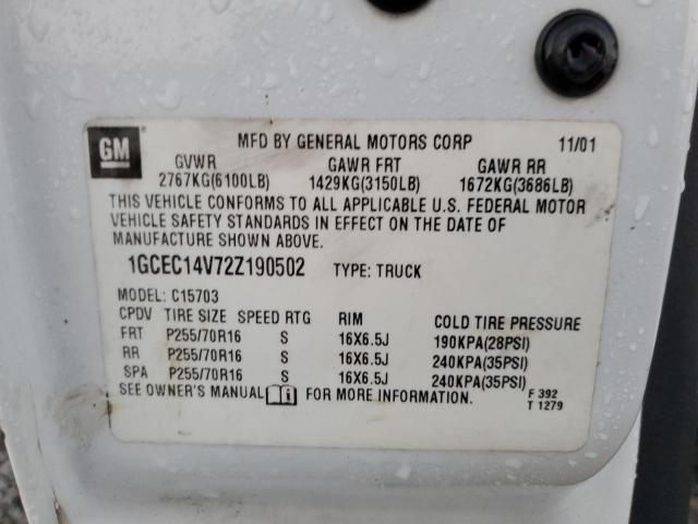 Photo 10 from auction – 2002 CHEVROLET SILVERADO with VIN 1GCEC14V72Z190502
