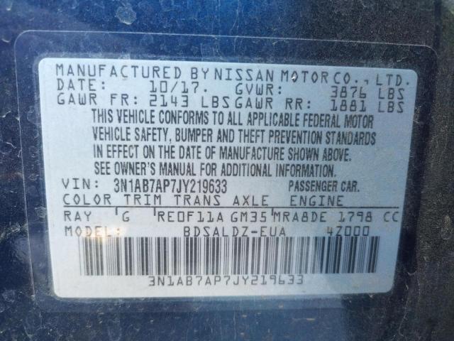 Photo 10 from auction – 2018 NISSAN SENTRA S with VIN 3N1AB7AP7JY219633