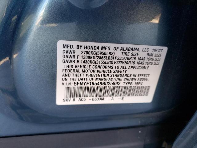 Photo 10 from auction – 2008 HONDA PILOT EXL with VIN 5FNYF18548B025892