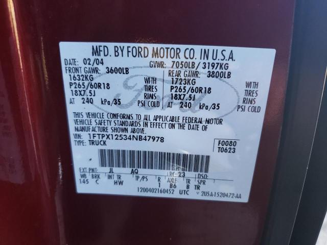 Photo 10 from auction – 2004 FORD F150 with VIN 1FTPX12534NB47978