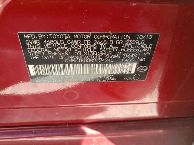 Photo 10 from auction – 2011 LEXUS ES 350 with VIN JTHBK1EG0B2424248