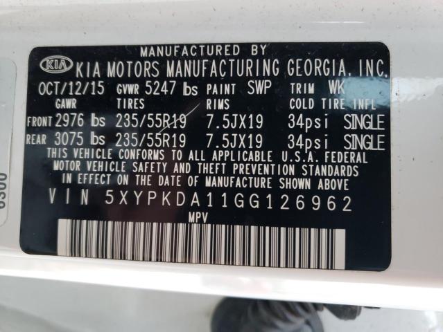 Photo 10 from auction – 2016 KIA SORENTO SX with VIN 5XYPKDA11GG126962