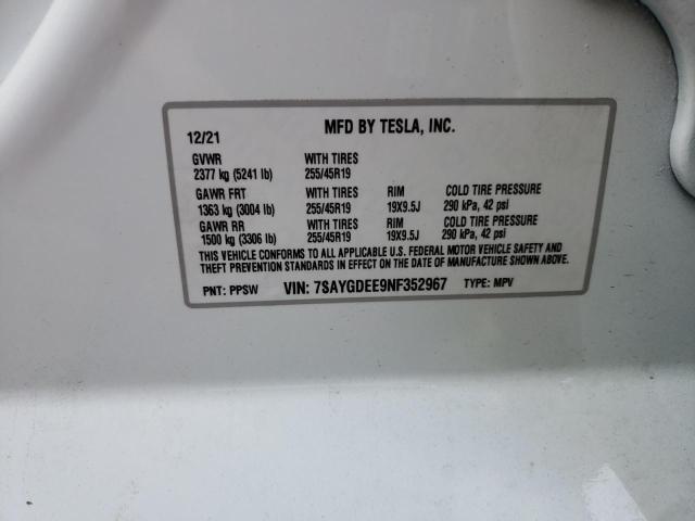 Photo 10 from auction – 2022 TESLA Y with VIN 7SAYGDEE9NF352967