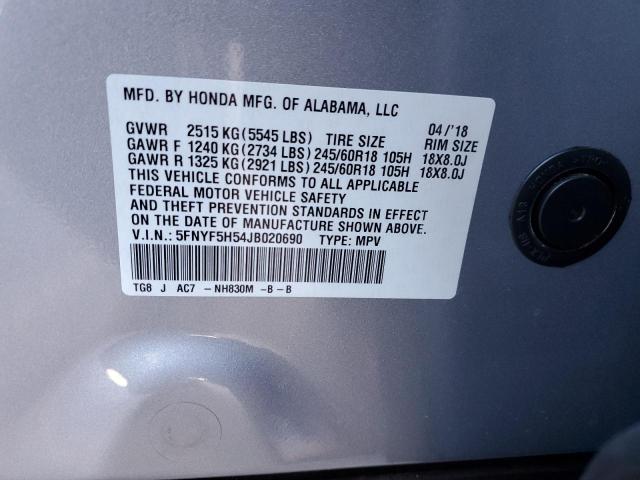 Photo 10 from auction – 2018 HONDA PILOT EXL with VIN 5FNYF5H54JB020690