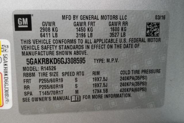Photo 10 from auction – 2016 BUICK ENCLAVE with VIN 5GAKRBKD6GJ308595