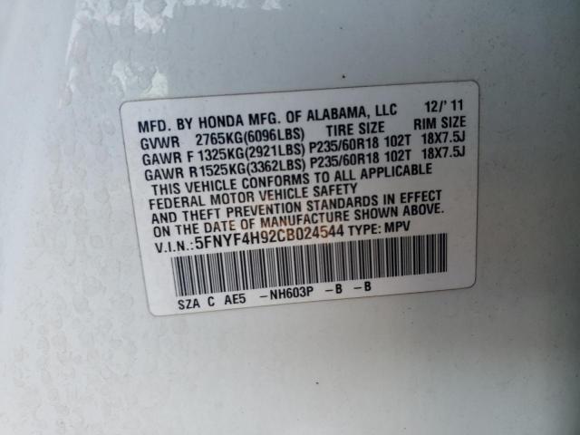 Photo 10 from auction – 2012 HONDA PILOT with VIN 5FNYF4H92CB024544