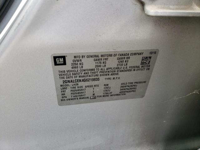 Photo 10 from auction – 2016 CHEVROLET EQUINOX LT with VIN 2GNALCEK4G6219835