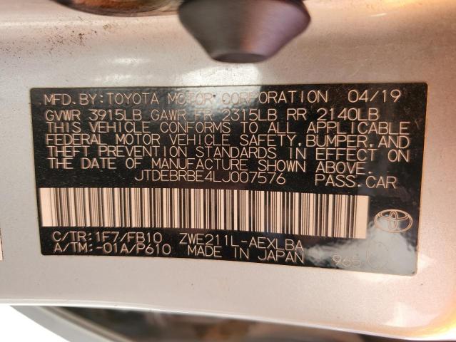 Photo 10 from auction – 2020 TOYOTA COROLLA LE with VIN JTDEBRBE4LJ007576