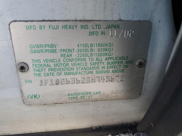 Photo 10 from auction – 2003 SUBARU FORESTER 2 with VIN JF1SG63623H748672