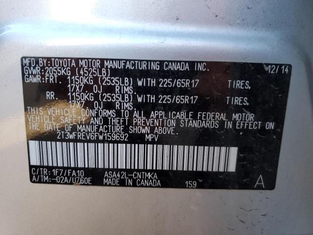Photo 10 from auction – 2015 TOYOTA RAV4 XLE with VIN 2T3WFREV6FW159692