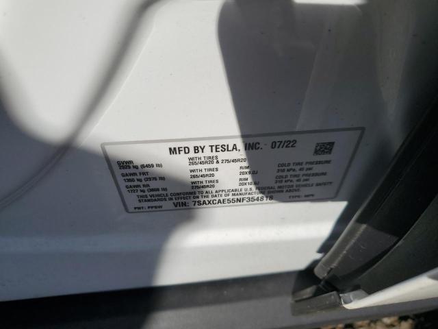 Photo 10 from auction – 2022 TESLA MODEL X with VIN 7SAXCAE55NF354818