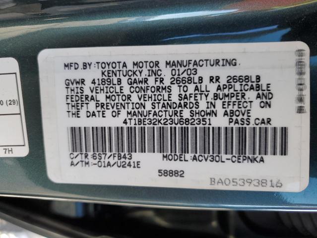 Photo 10 from auction – 2003 TOYOTA CAMRY LE with VIN 4T1BE32K23U682351