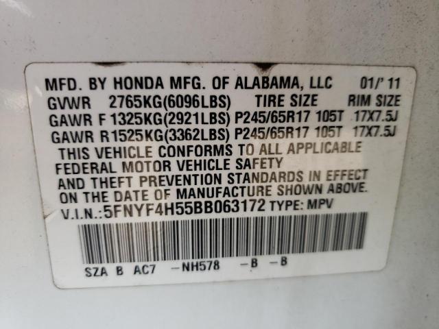 Photo 10 from auction – 2011 HONDA PILOT EXL with VIN 5FNYF4H55BB063172