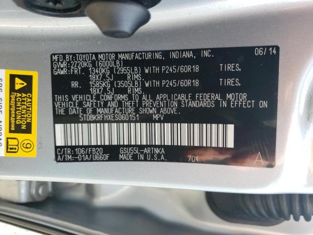 Photo 10 from auction – 2014 TOYOTA HIGHLANDER with VIN 5TDBKRFHXES060151