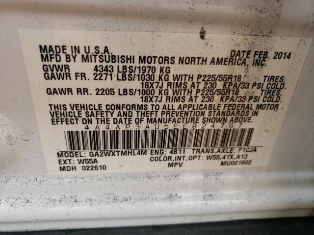 Photo 10 from auction – 2014 MITSUBISHI OUTLANDER with VIN 4A4AP3AU5EE024767