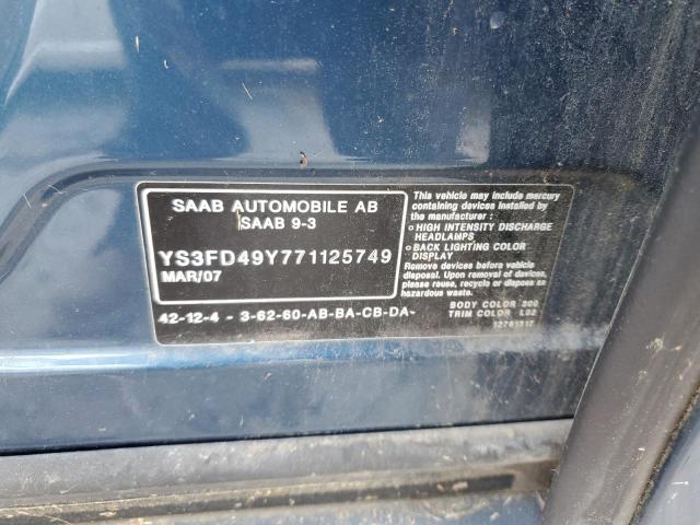 Photo 10 from auction – 2007 SAAB 9-3 2.0T with VIN YS3FD49Y771125749