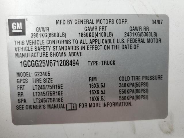 Photo 10 from auction – 2007 CHEVROLET EXPRESS G2 with VIN 1GCGG25V671208494