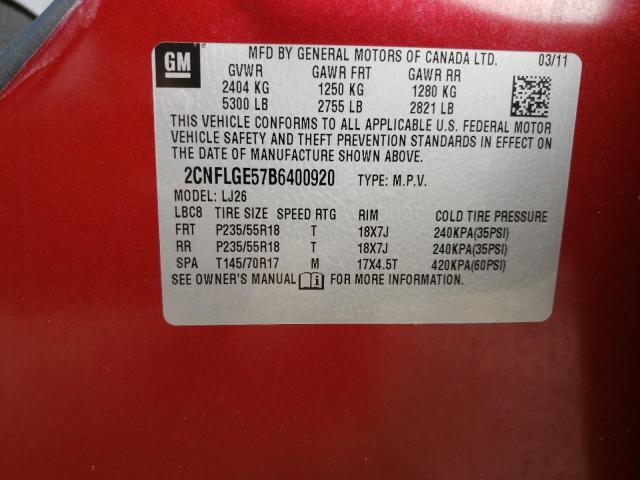 Photo 10 from auction – 2011 CHEVROLET EQUINOX LT with VIN 2CNFLGE57B6400920