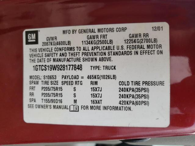 Foto 10 de la subasta – 2002 GMC SONOMA con VIN 1GTCS19W928177848