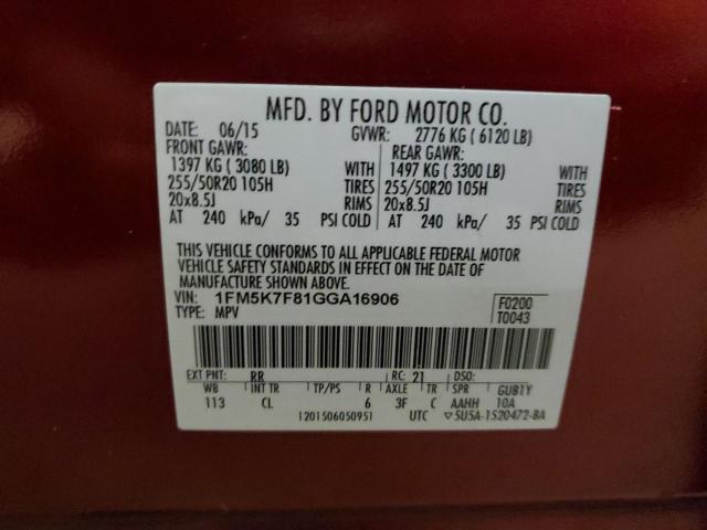 Photo 10 from auction – 2016 FORD EXPLORER L with VIN 1FM5K7F81GGA16906