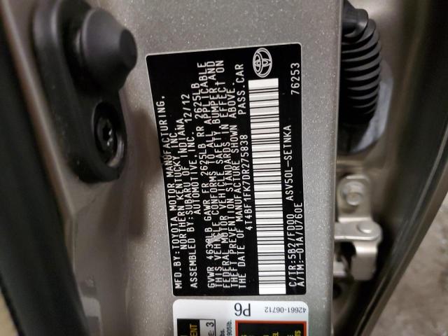 Photo 10 from auction – 2013 TOYOTA CAMRY L with VIN 4T4BF1FK7DR275838