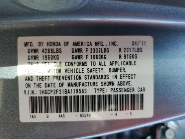 Photo 10 from auction – 2011 HONDA ACCORD LX with VIN 1HGCP2F31BA119583