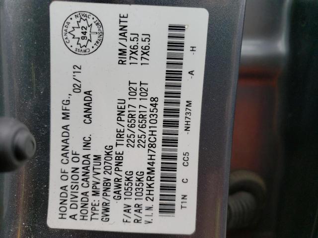 Photo 10 from auction – 2012 HONDA CR-V EXL with VIN 2HKRM4H78CH103548