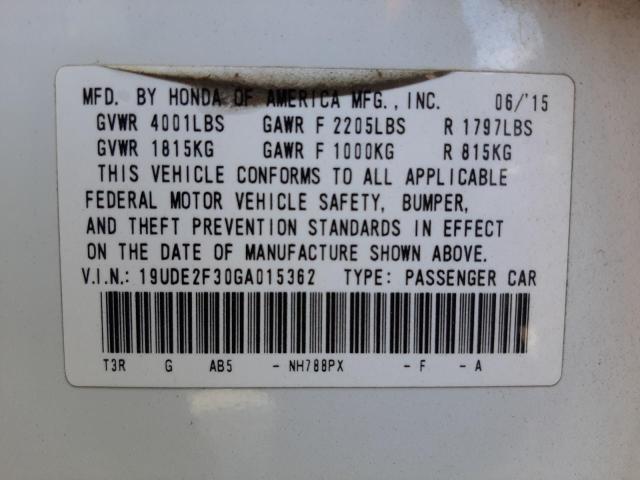 Photo 10 from auction – 2016 ACURA ILX BASE W with VIN 19UDE2F30GA015362