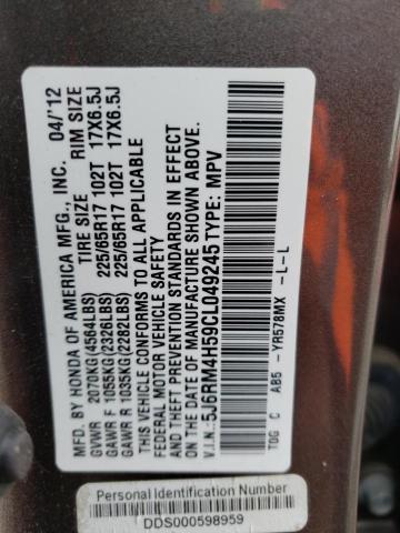 Photo 10 from auction – 2012 HONDA CR-V EX with VIN 5J6RM4H59CL049245