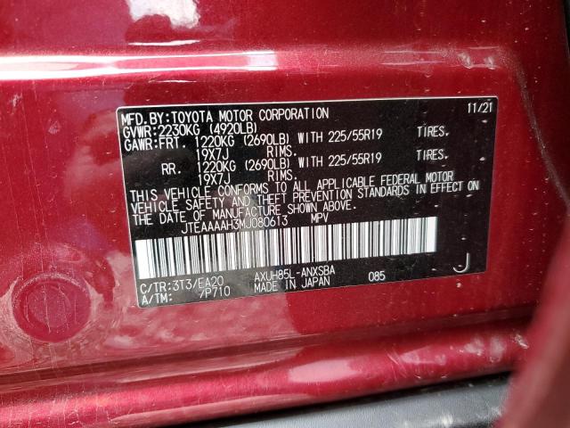 Photo 10 from auction – 2021 TOYOTA VENZA with VIN JTEAAAAH3MJ080613