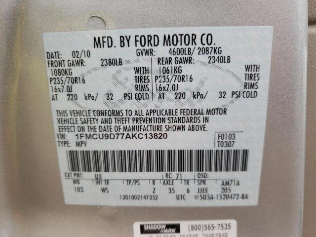 Photo 10 from auction – 2010 FORD ESCAPE XLT with VIN 1FMCU9D77AKC13820