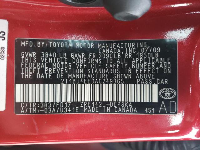 Photo 10 from auction – 2010 TOYOTA COROLLA S with VIN 2T1BU4EE0AC249365