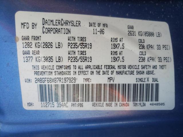 Photo 10 from auction – 2007 CHRYSLER PACIFICA T with VIN 2A8GF68X87R197929