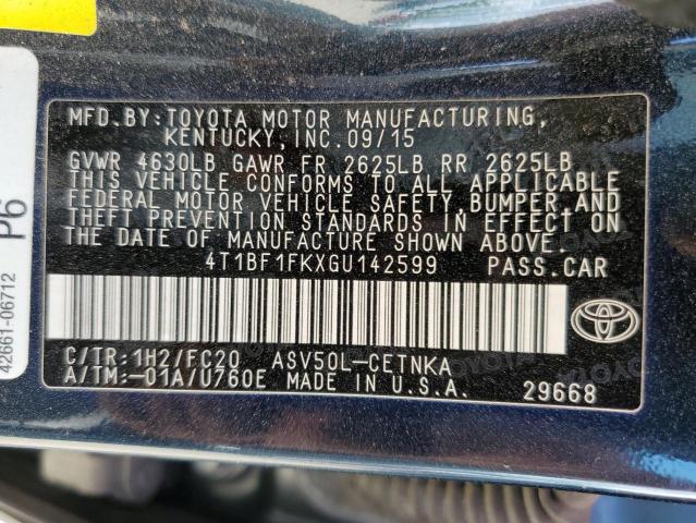 Photo 10 from auction – 2016 TOYOTA CAMRY LE with VIN 4T1BF1FKXGU142599