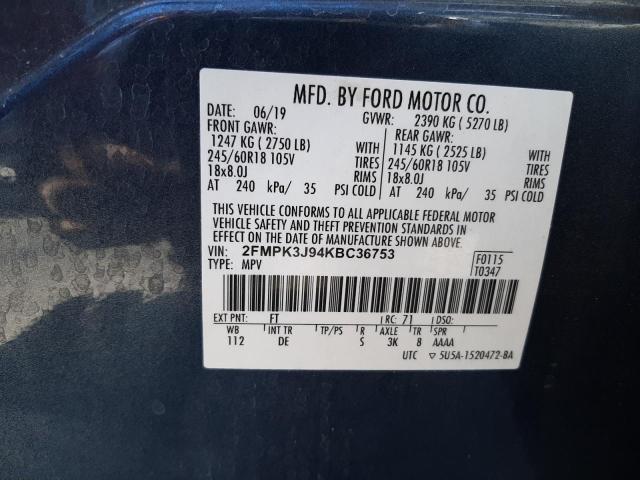 Photo 10 from auction – 2019 FORD EDGE SEL with VIN 2FMPK3J94KBC36753