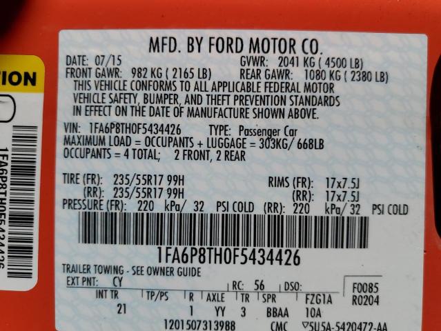 Photo 10 from auction – 2015 FORD MUSTANG with VIN 1FA6P8TH0F5434426