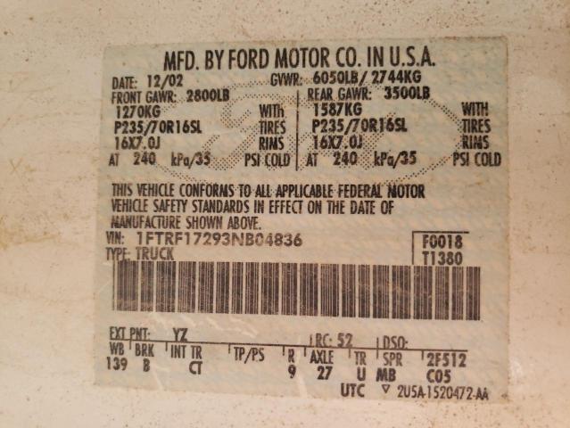 Photo 10 from auction – 2003 FORD F-150 with VIN 1FTRF17293NB04836